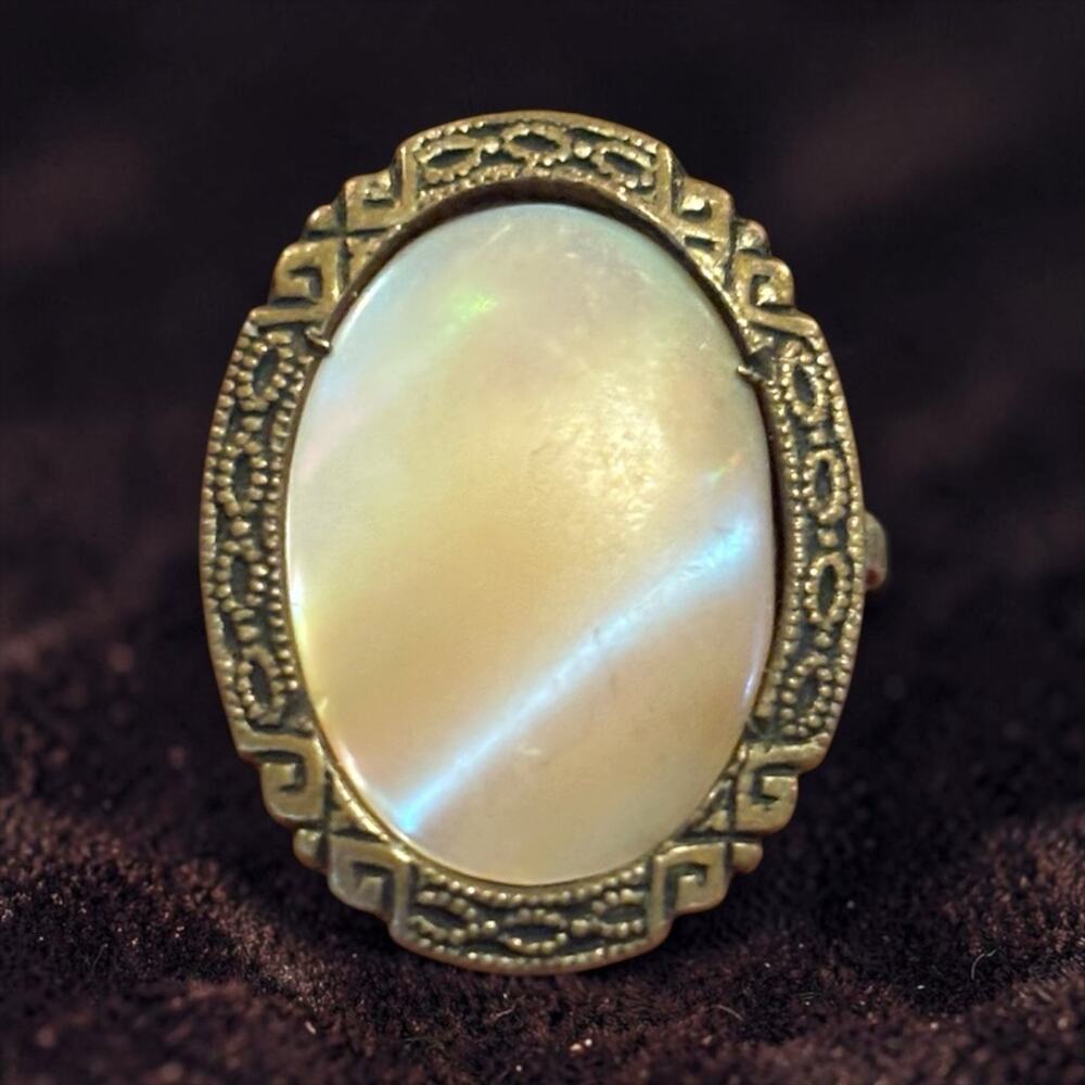 Antique Art Deco Mother of Pearl Brooch Glowing Moonlight Geometric Pin